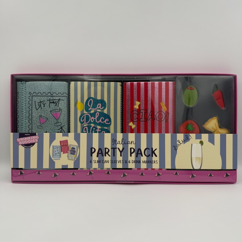 Italian Party Pack 6 Slim Can Sleeves & 6 Drink Markers Girls Night